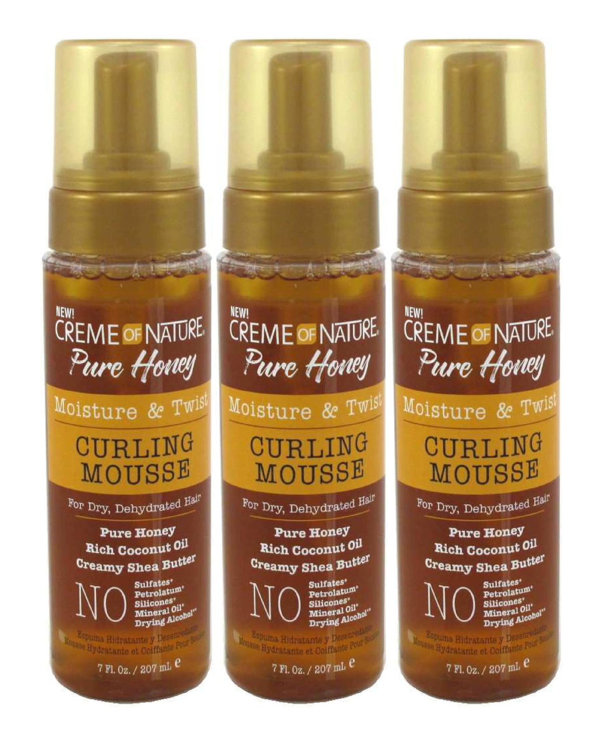 Creme Of Nature Pure Honey Curling Mousse - 7Oz Pump, Pack Of 3 For Defined Curls