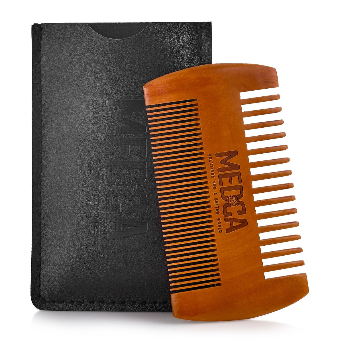 Medca Wooden Beard Comb With Leather Case - Handcrafted Beechwood Pocket Comb For Men