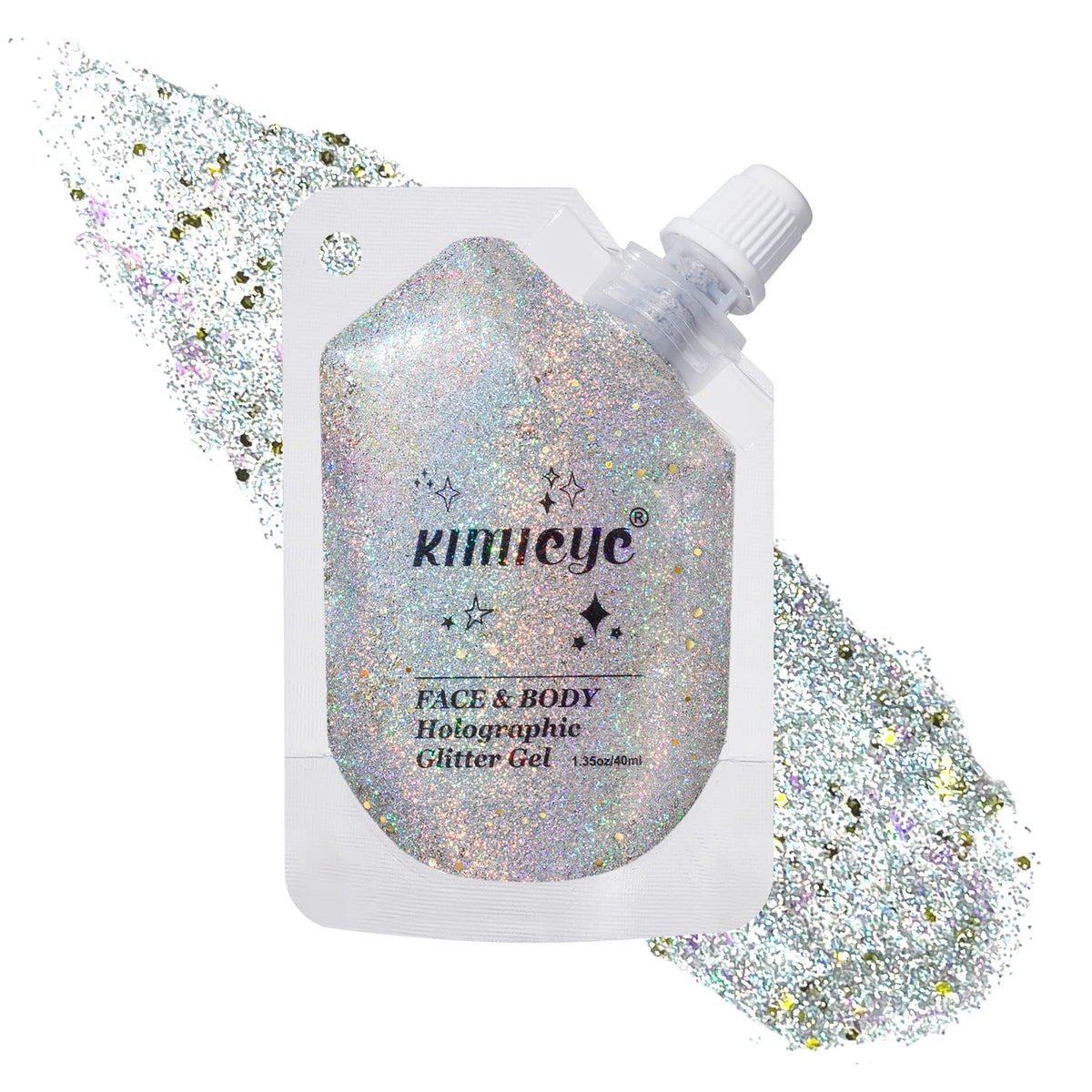 Kimieye Holographic Face Glitter Gel - Long Lasting Waterproof Mermaid Sequins, Laser Gold #6, 1.35