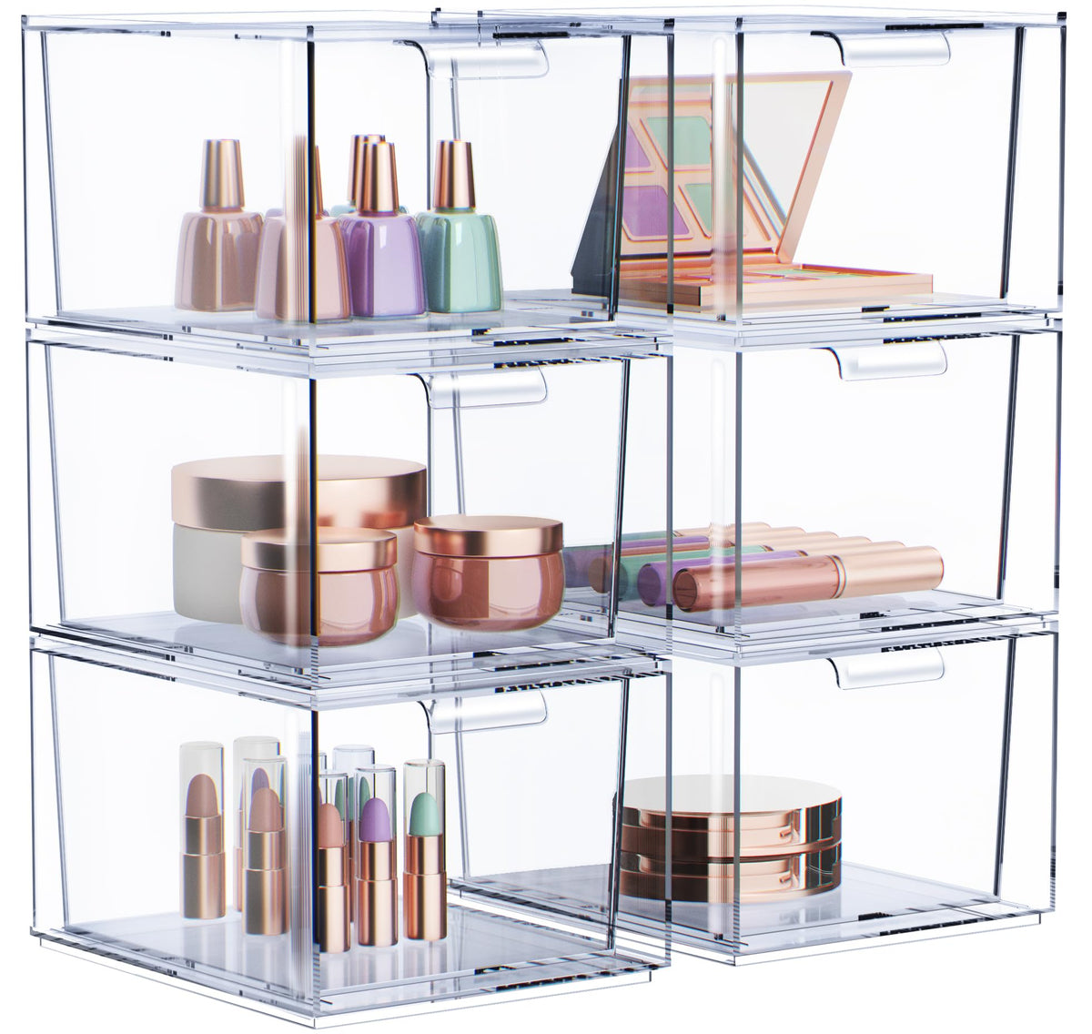 Sorbus 6 Pack Clear Acrylic Makeup Organizer - Stackable Drawer Storage For Vanity & Office