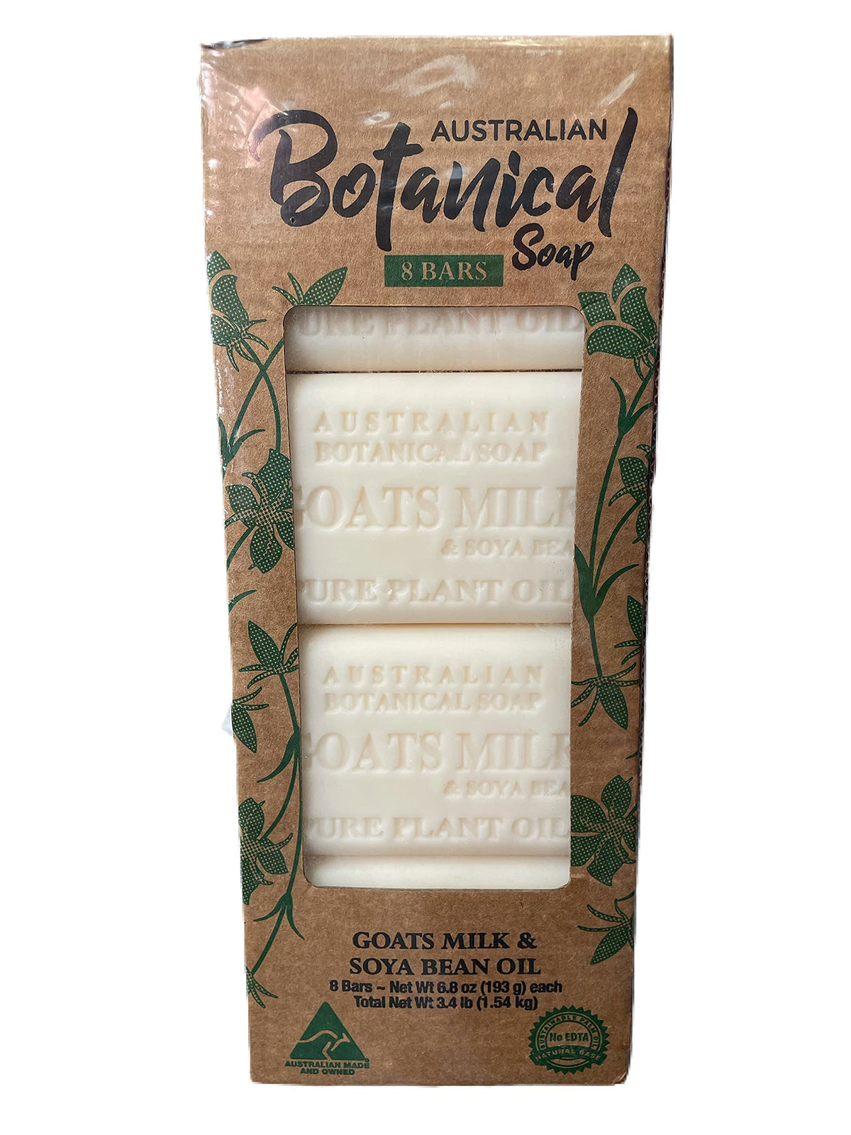 Australian Botanical Goats Milk Soap, 6.8 oz Bar, Pack of 8, All Skin Types, Soya Bean Oil