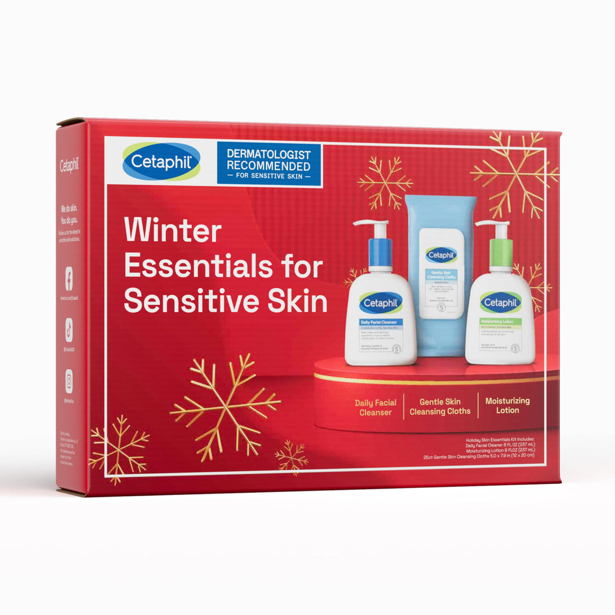 Cetaphil Winter Essentials Skin Care Set - Cleansing Cloths, Facial Cleanser & Lotion For Sensitive Skin