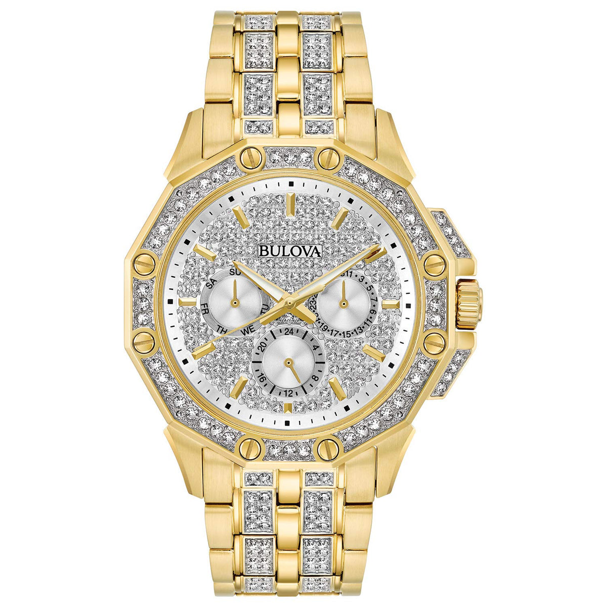 Bulova Men'S Gold Tone Stainless Steel 6-Hand Multi-Function Quartz Watch 98C126