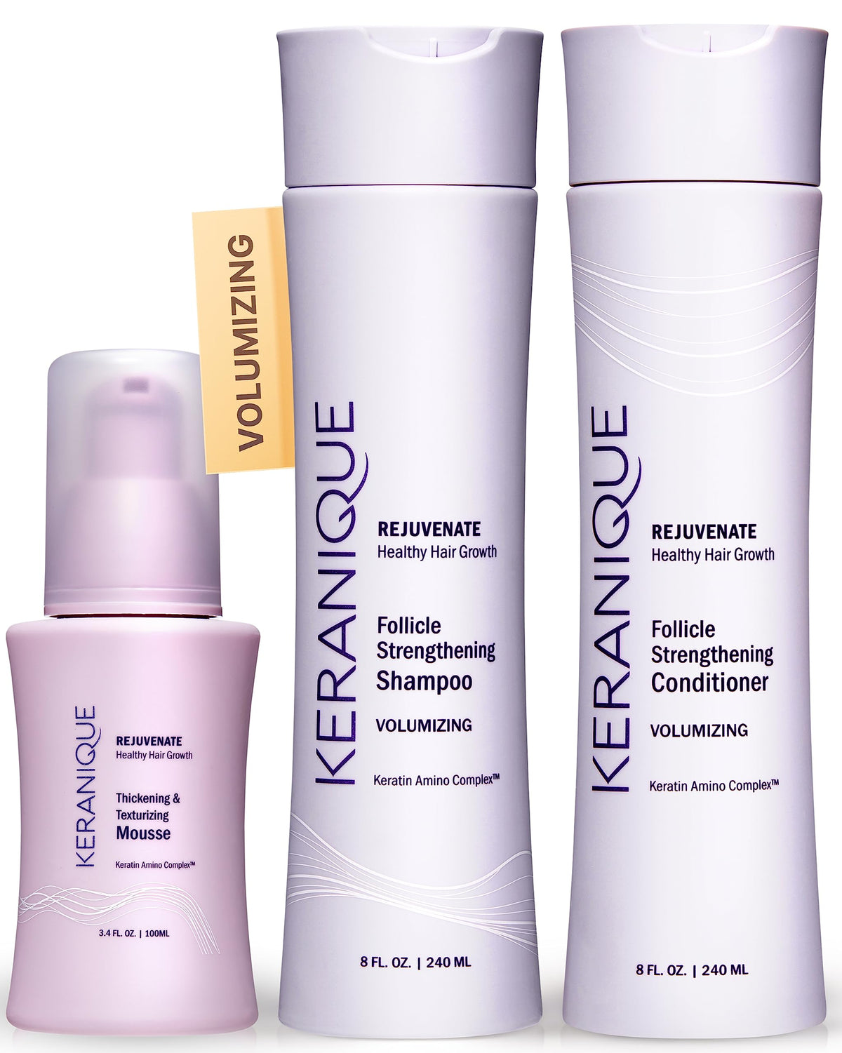 Keranique Volumizing Shampoo & Conditioner Set - Thickening Mousse For Fine, Damaged Hair