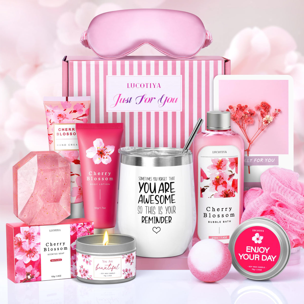 Lucotiya Cherry Blossoms Spa Gift Set - 10 Pcs Relaxing Bath & Body Works For Women