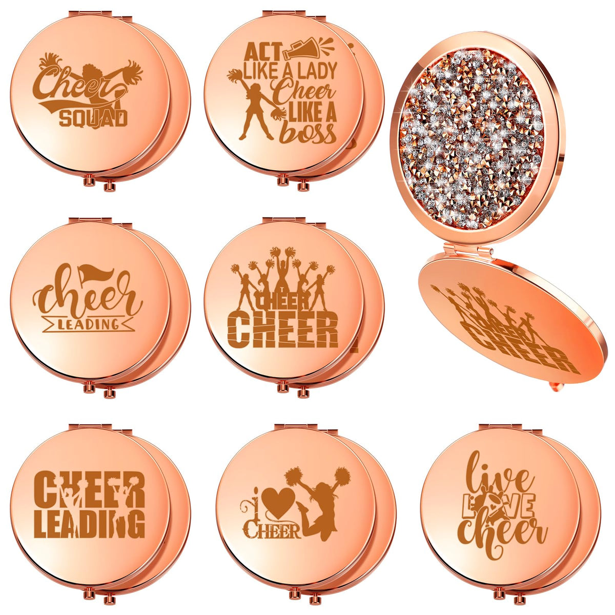 Roowest 14 Pcs Rose Gold Cheerleading Gifts - Inspirational Pocket Mirrors For Girls