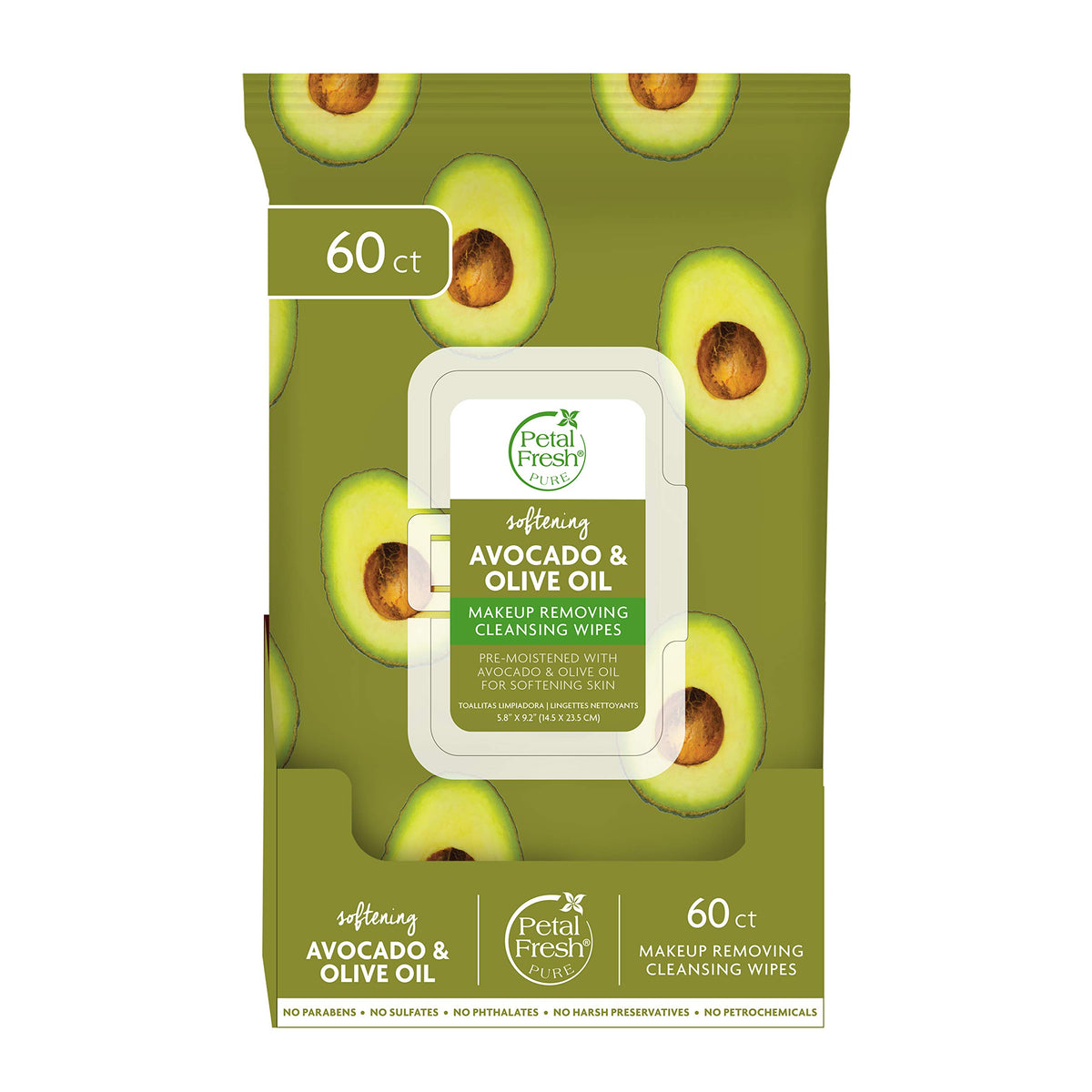 Petal Fresh Avocado & Olive Oil Makeup Removing Cleansing Towelettes, Vegan, 60 Count