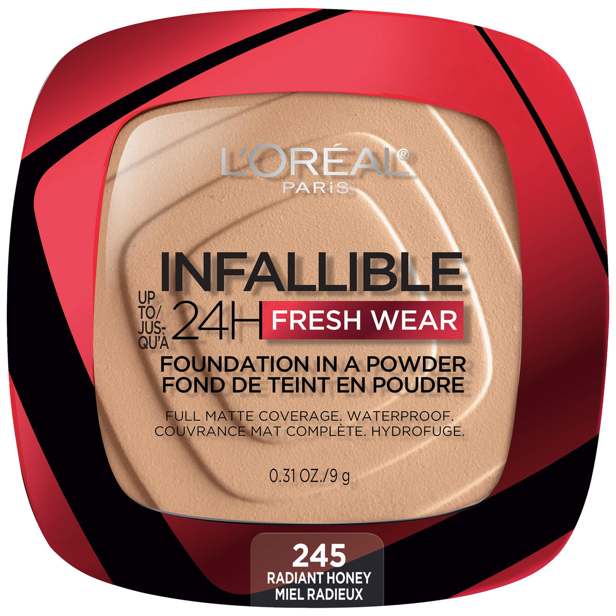 L'Oreal Paris Infallible Fresh Wear Powder Foundation, 24Hr Waterproof, Radiant Honey, 0.31 Oz.