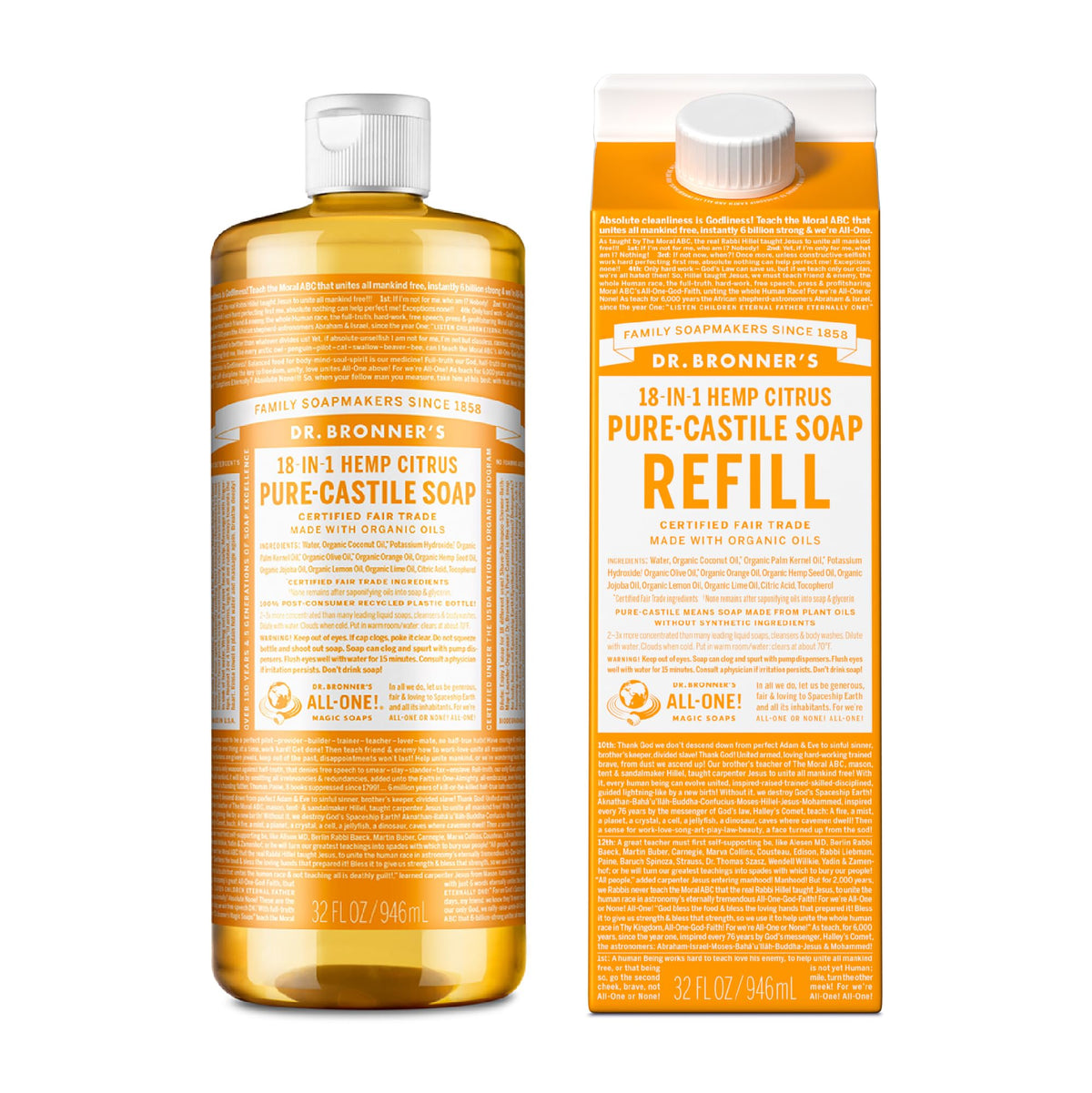 Dr. Bronner'S Pure-Castile Liquid Soap, Citrus 32 Oz - Organic, Vegan, Super-Concentrated, Eco-Friendly