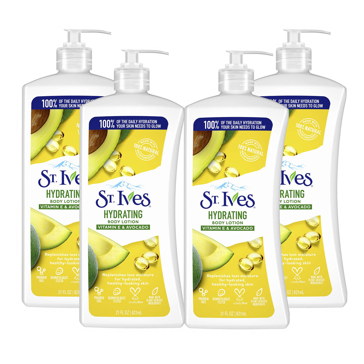 St. Ives Hydrating Hand & Body Lotion, Vitamin E & Avocado, 21 Oz, Pack Of 4