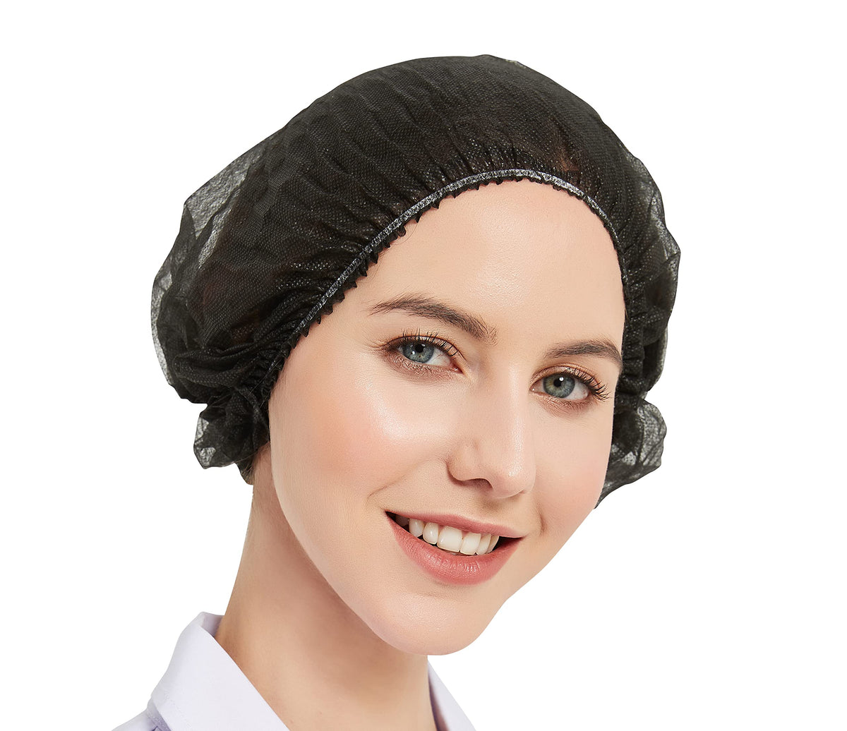 ProtectX Disposable Black Bouffant Caps - 24&quot; Hair Net - 100 Pack, Head Cover Nets