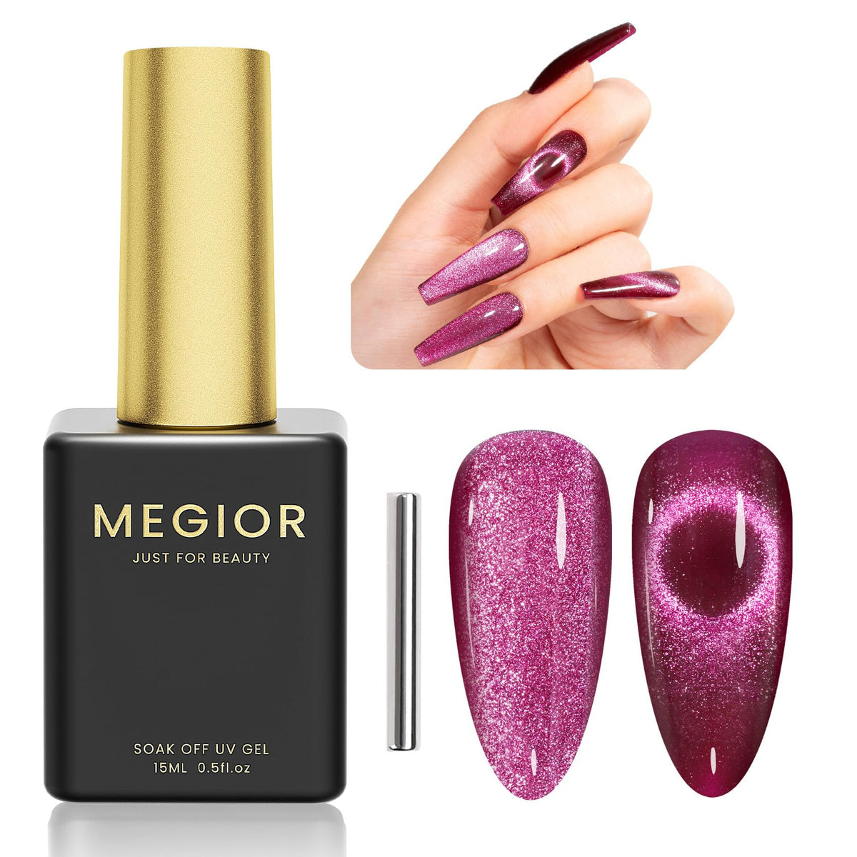 Megior Cat Eye Gel Nail Polish 15Ml Plum Magnetic Holographic For Nail Art Diy Manicure