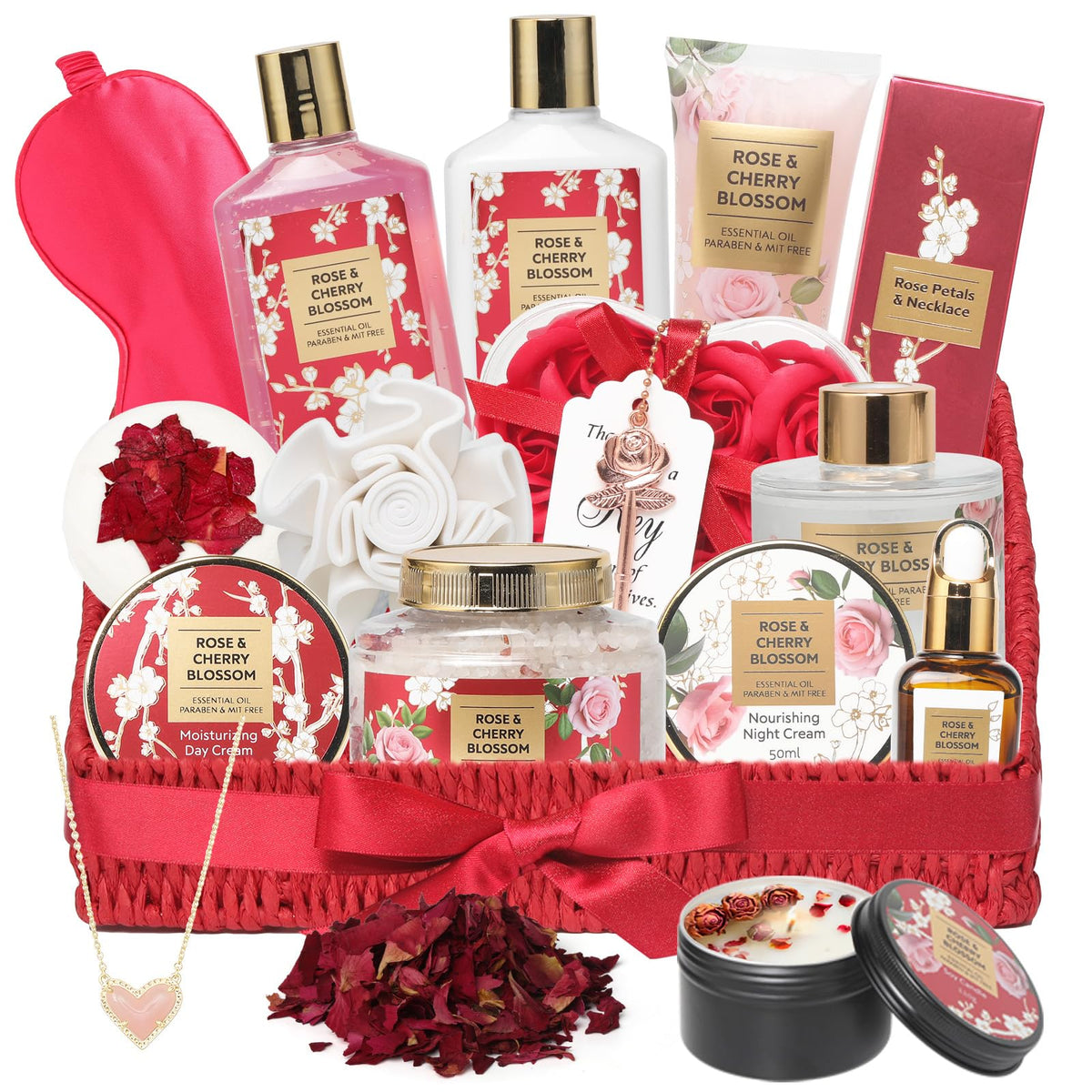 Lily Roy 25Pcs Rose Bath Spa Gift Basket Set - Perfect For Women, Mother'S Day, & Christmas Gifts