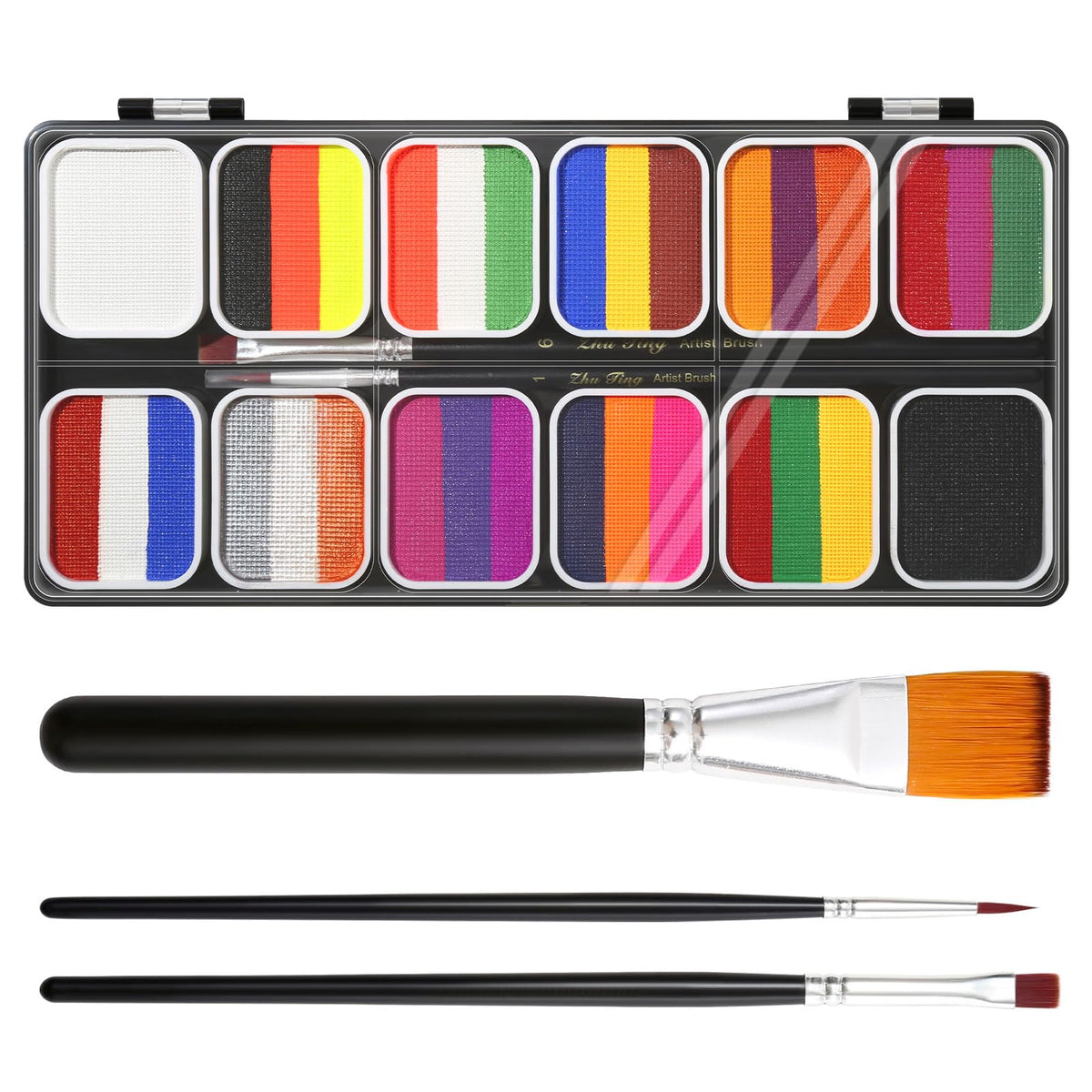 Springsky 39 Colors Water Activated Face Painting Kit - Non Toxic, Extra Large, Brushes Included