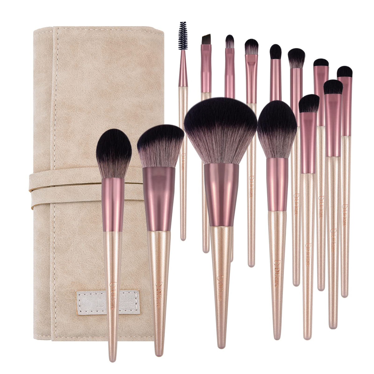 Ducare 14 Pcs Rose Gold Makeup Brush Set With Bag - Premium Synthetic Kabuki Brushes