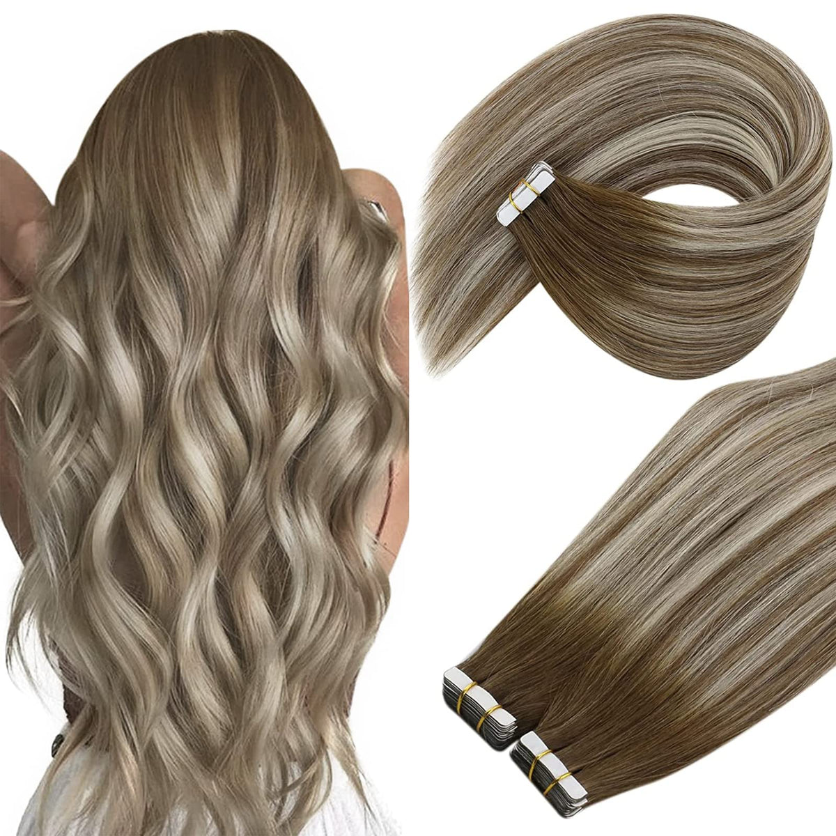 Ve Sunny Tape in Hair Extensions 20pcs 24&quot; Human Hair Brown to Blonde Ombre Balayage