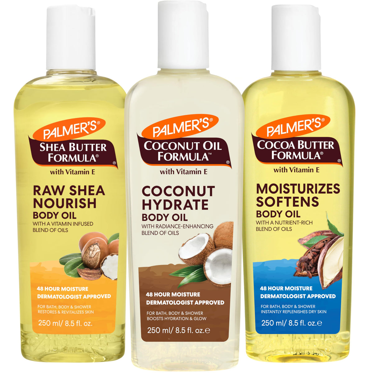 Palmer'S Body Oil Variety Pack - Cocoa Butter, Coconut & Shea, 3 X 8.5 Oz, Instant Absorption