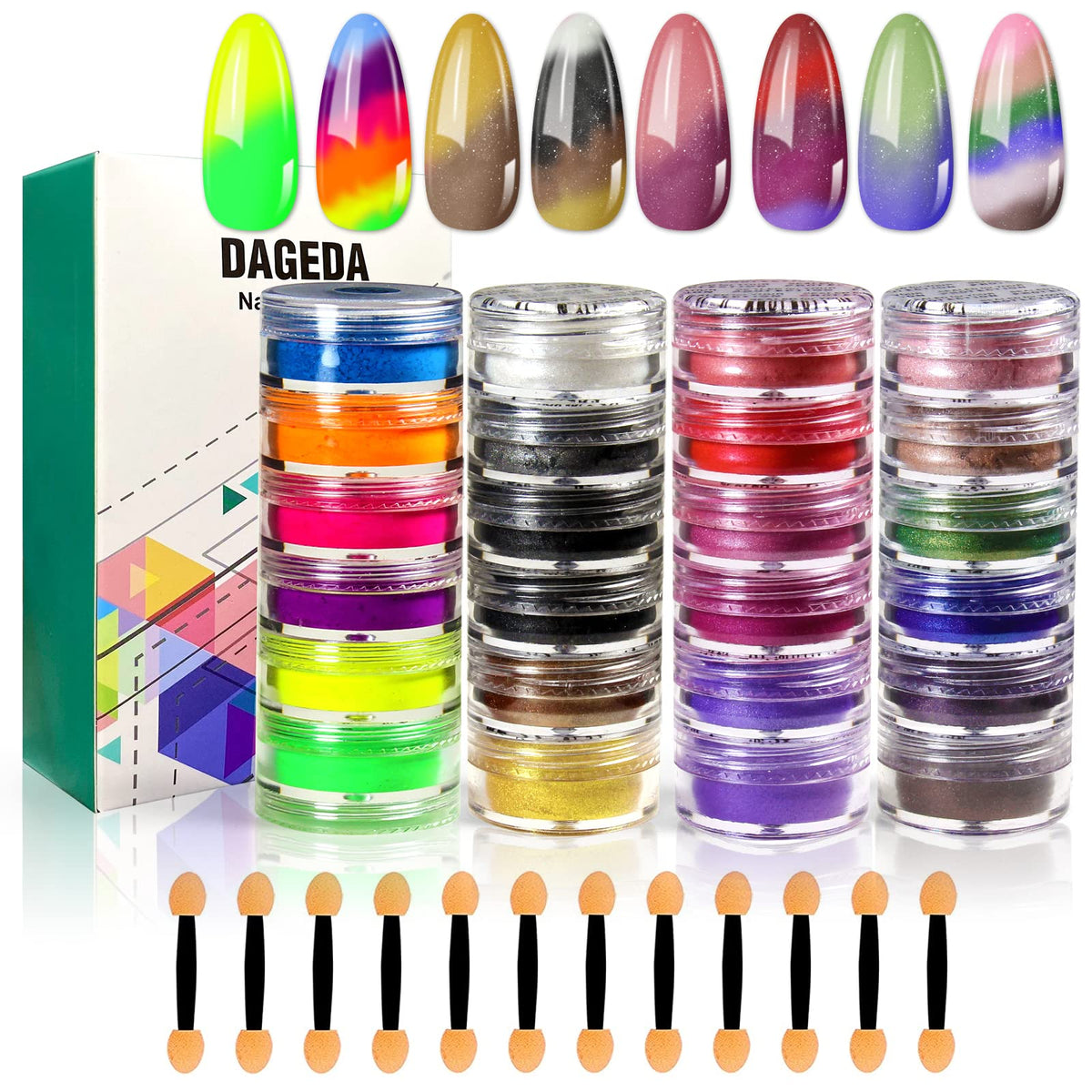 DAGEDA 24 Color Pigment Nail Powder - Iridescent Glitter High-Gloss Nail Art (Color B)