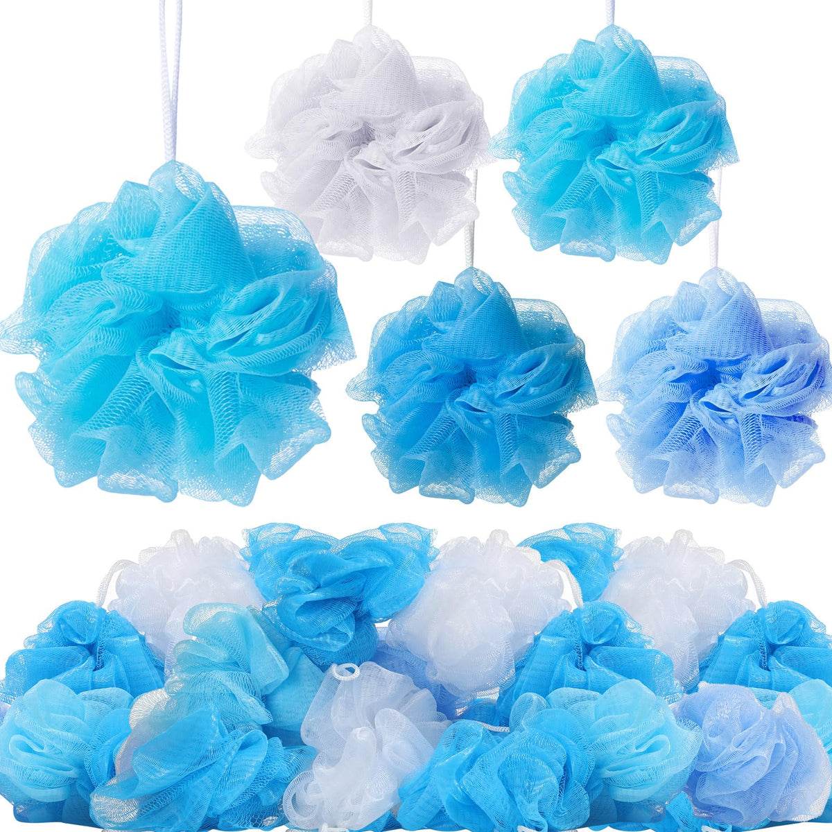 Chengu 80 Pcs Loofah Bath Sponges - Exfoliating Body Scrubber For Men, Women & Babies, Blue