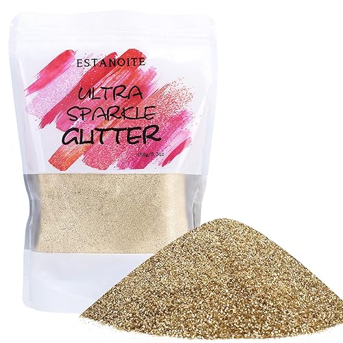 Estanoite Light Gold Metallic Fine Glitter - 150g Extra Fine Craft Glitter for Resin & Nail Art