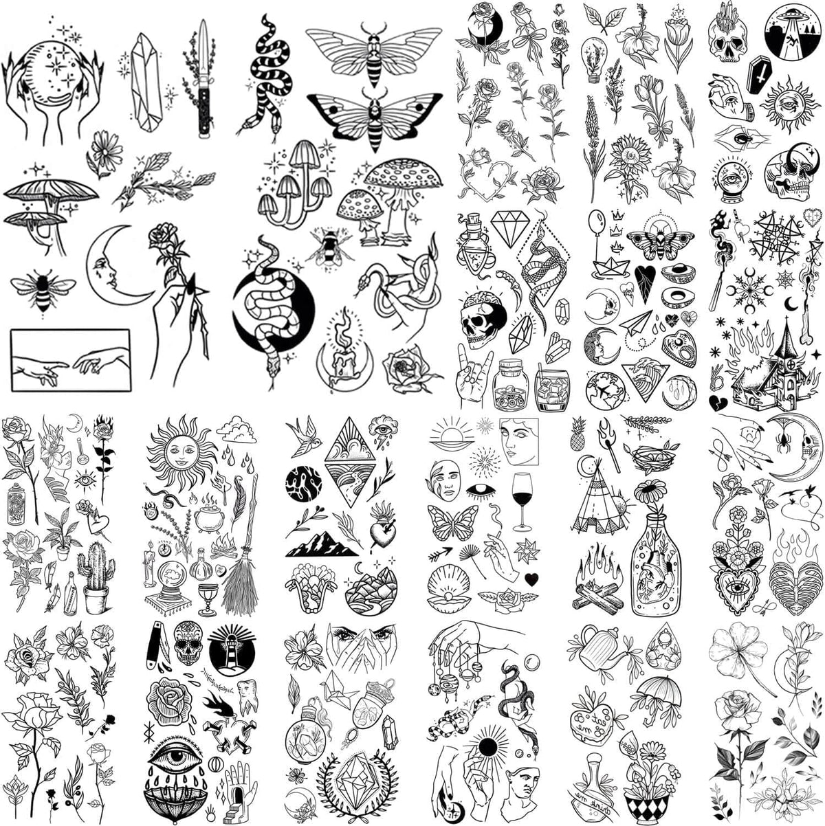 Glaryyears 150+ Black Temporary Tattoo Stickers For Halloween, Body Art, Waterproof Designs