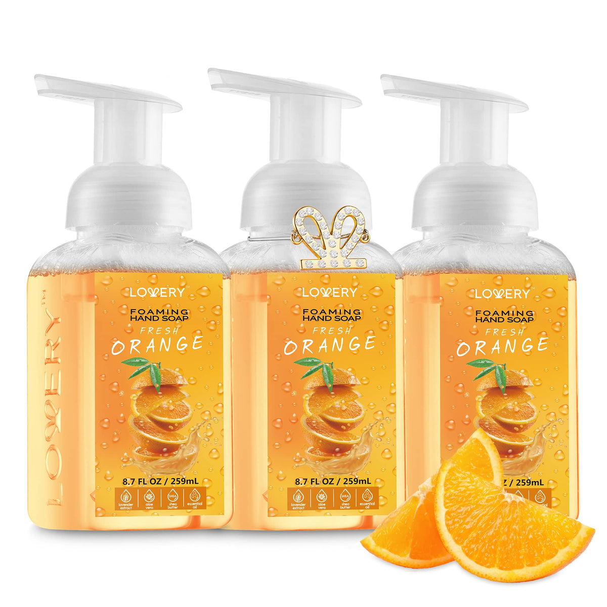 Lovery Valentines Foaming Hand Soap 3 Pack - Moisturizing, Alcohol-Free, Fresh Orange Scent