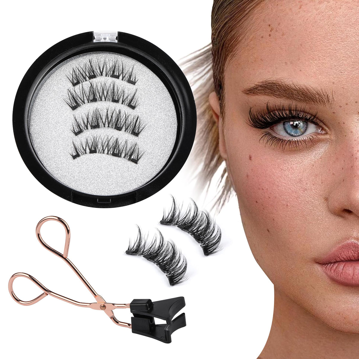 Wiwoseo Magnetic Eyelashes - Natural Look, No Glue, Clear Band, Wispy Lashes With Applicator