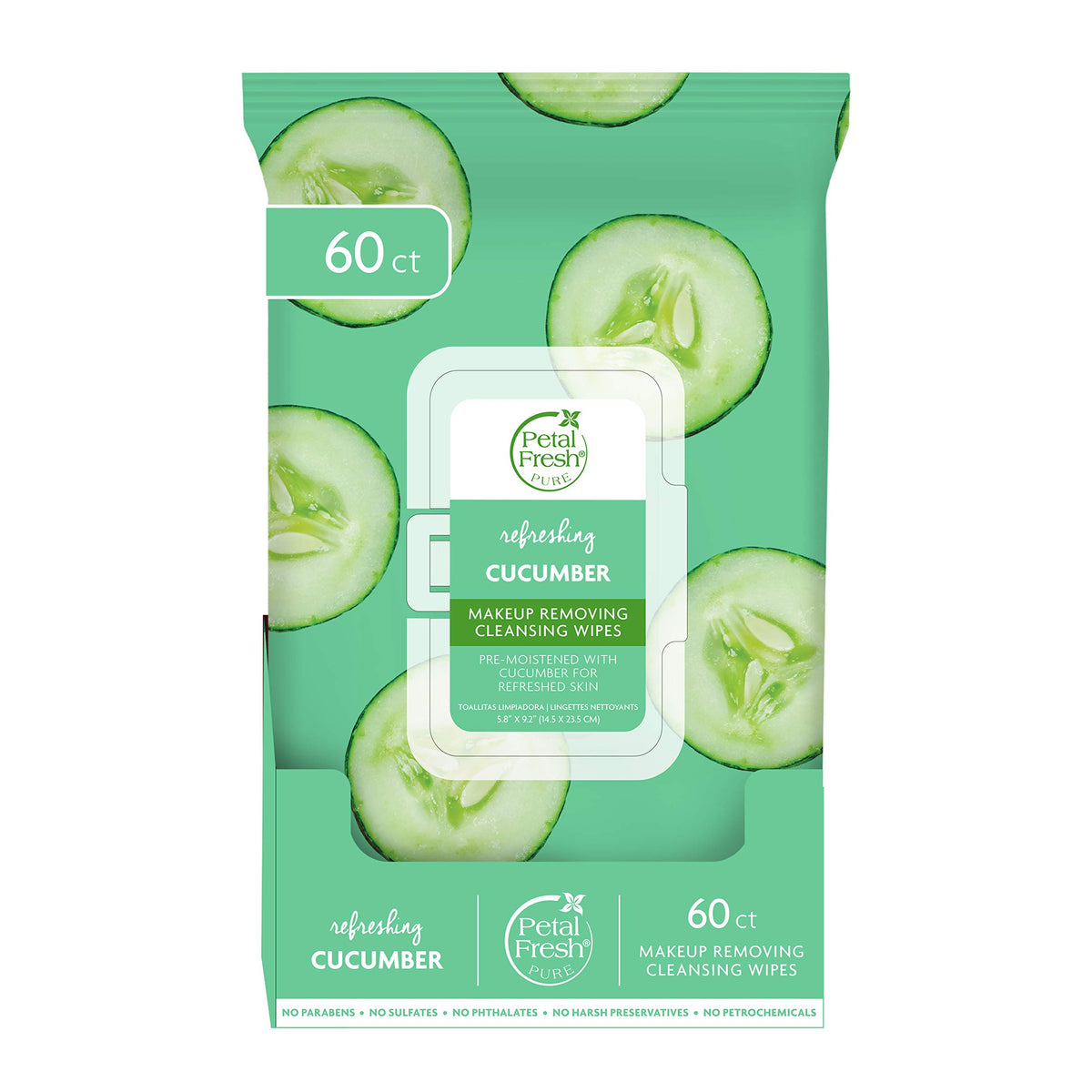 Petal Fresh Cucumber Makeup Removing Wipes, 60 Count, Vegan & Cruelty-Free Cleansing Towelettes