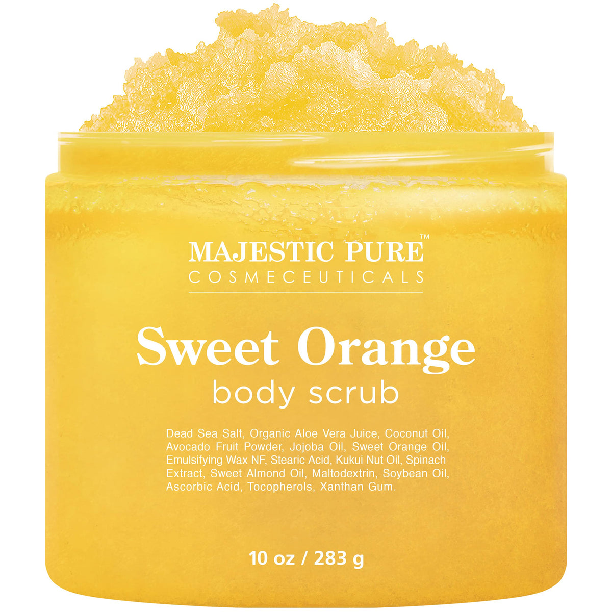 Majestic Pure Sweet Orange Body Scrub - Exfoliating Facial & Body Moisturizer - 10 Oz