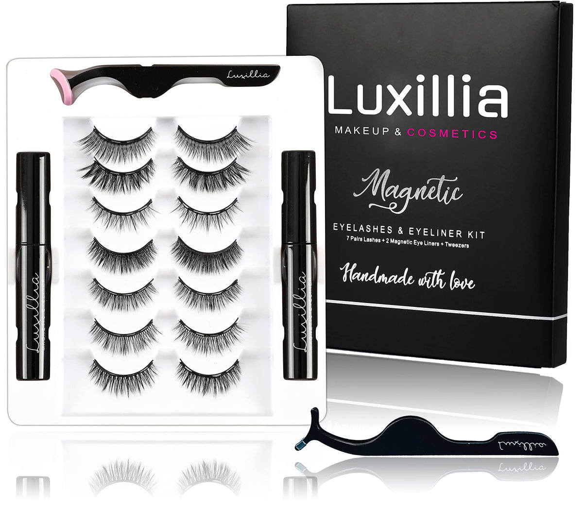 Luxillia 10-Piece Magnetic Eyelashes Set With Waterproof Liner, Reusable 3D/8D Look