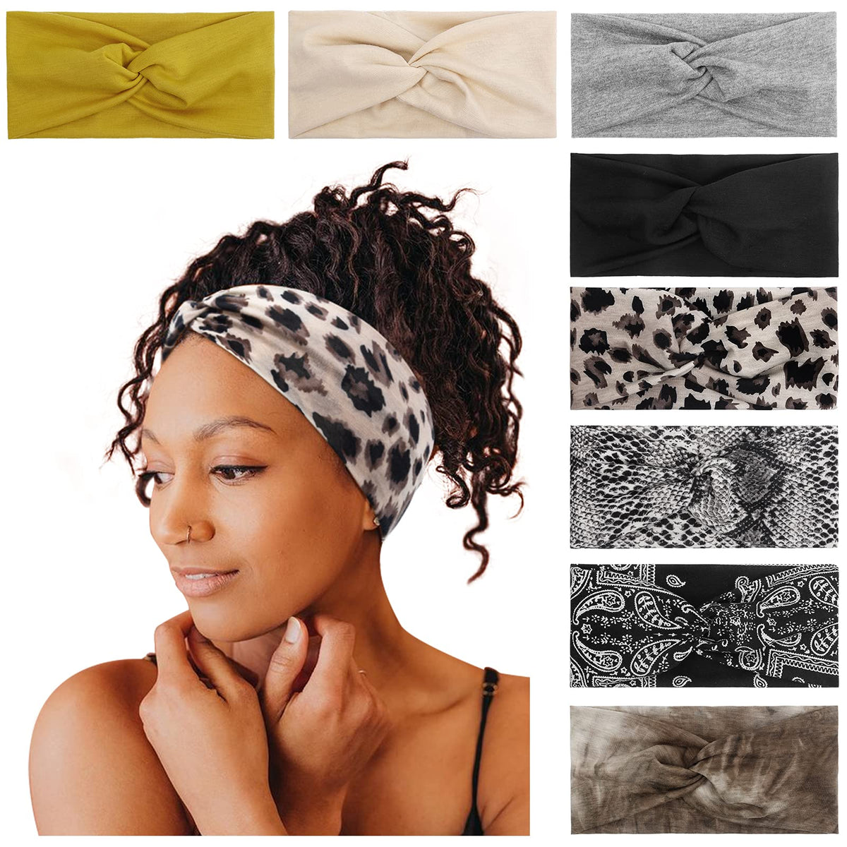 Tobeffect 8 Pack Leopard Print Turban Headbands For Women - Non-Slip Boho Hair Accessories