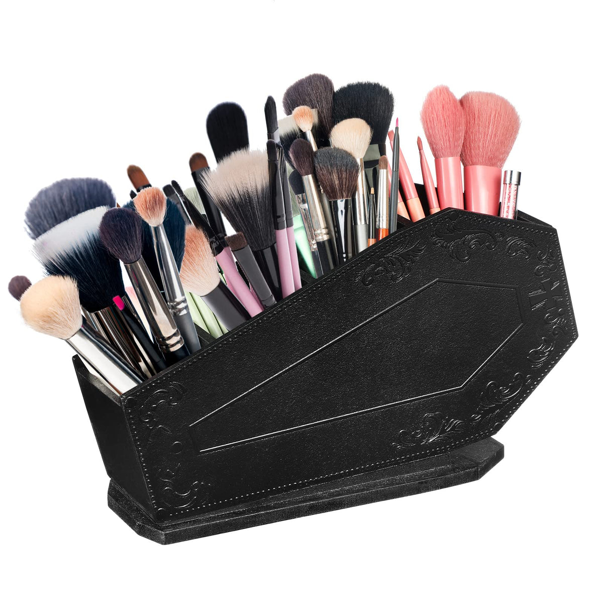 Maitys Gothic Wooden Coffin Makeup Brush Holder - Spooky Cosmetic Organizer For Women