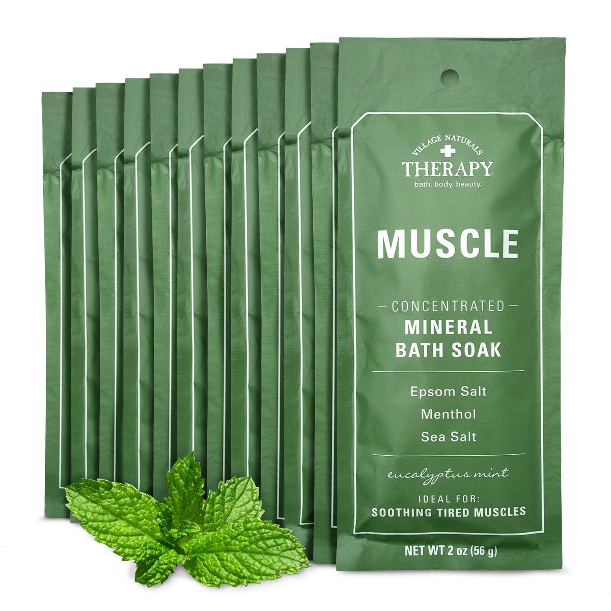 Village Naturals Therapy Eucalyptus Mint Muscle Bath Soak, 2 Oz, Pack Of 12