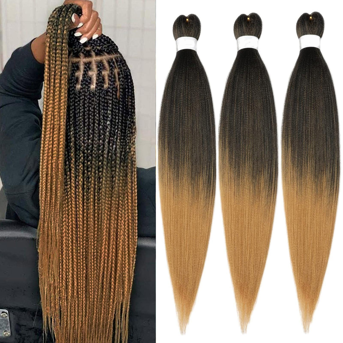 Roalnce 16&quot; Pre-Stretched Braiding Hair Extensions - Knotless Yaki Texture, Brown Ombre, 3 Packs