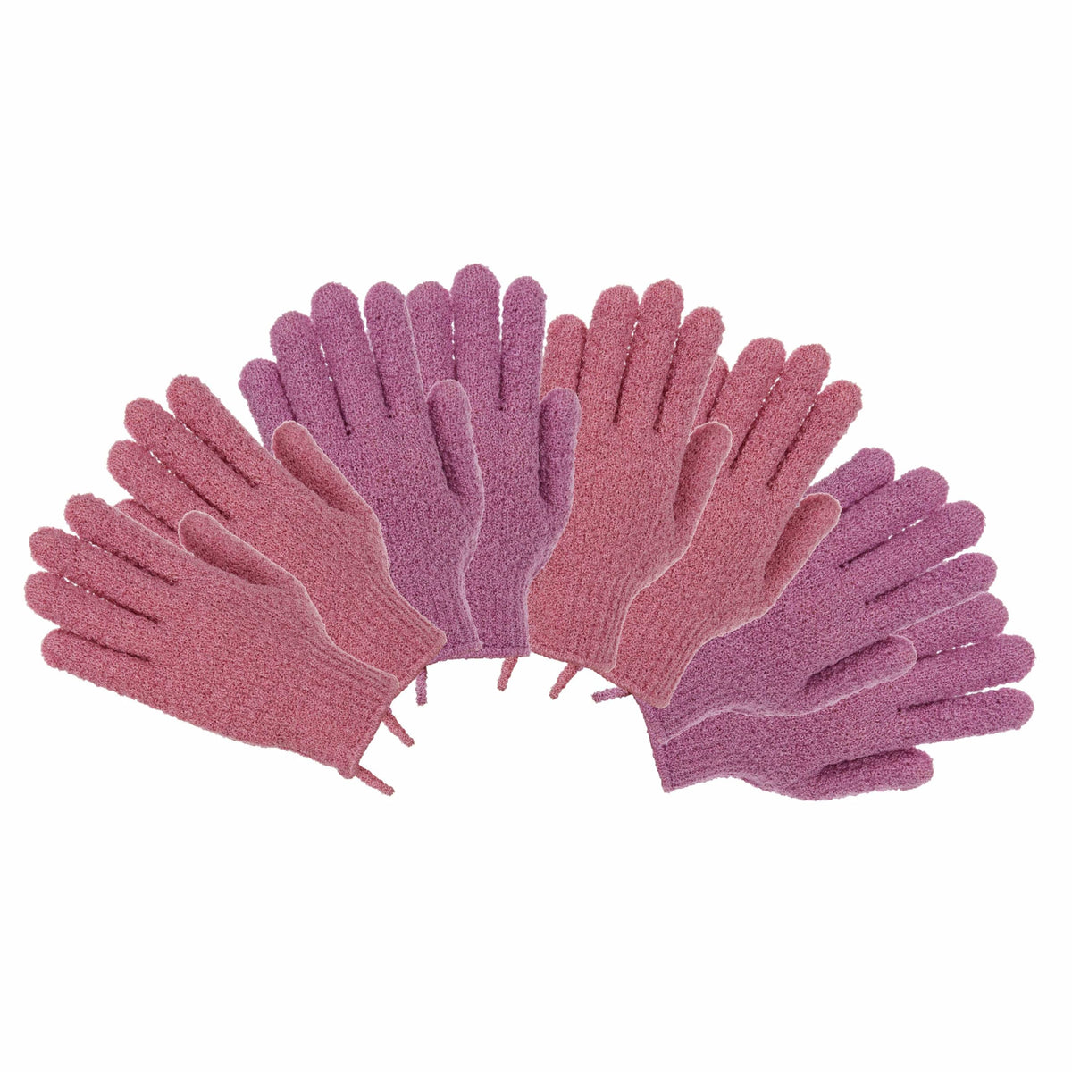 The Beauty Project Exfoliating Gloves, 100% Nylon, Dual Texture Scrub, Orchid/Mauve, 4 Pairs