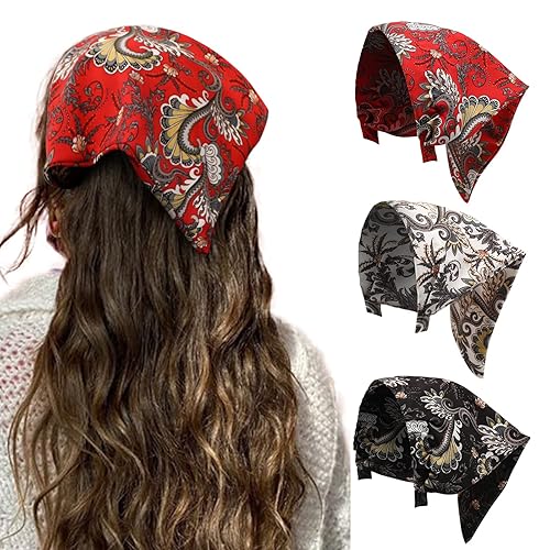 HAIMEIKANG Floral Headbands for Women, Boho Hair Scarf, 3 Pack, Black White Red