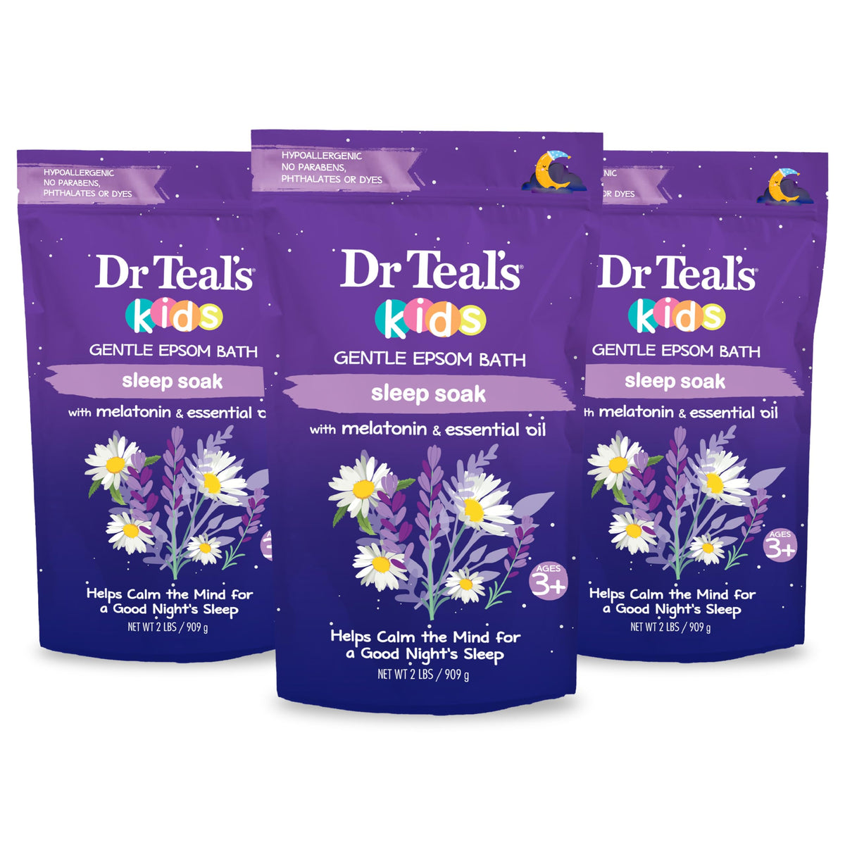 Dr Teal'S Kids Epsom Salt Sleep Soak With Melatonin & Essential Oil Blend, 2 Lbs (3 Pack)