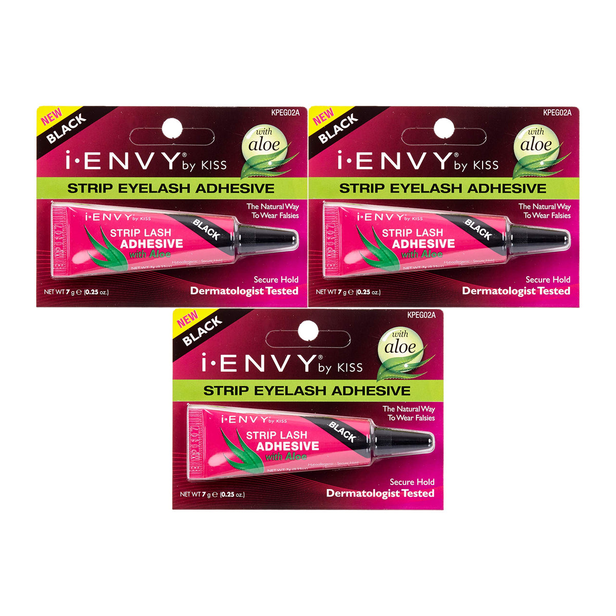 I•Envy Kiss I Envy Strip Eyelash With Aloe Adhesive - Black 0.25Oz (3 Pack)