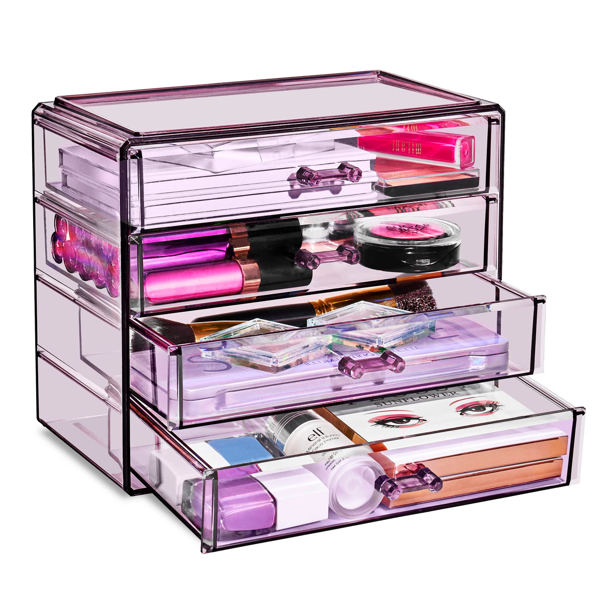 Sorbus Purple Acrylic Makeup Organizer With 4 Medium Drawers - Stylish Vanity & Bathroom Storage