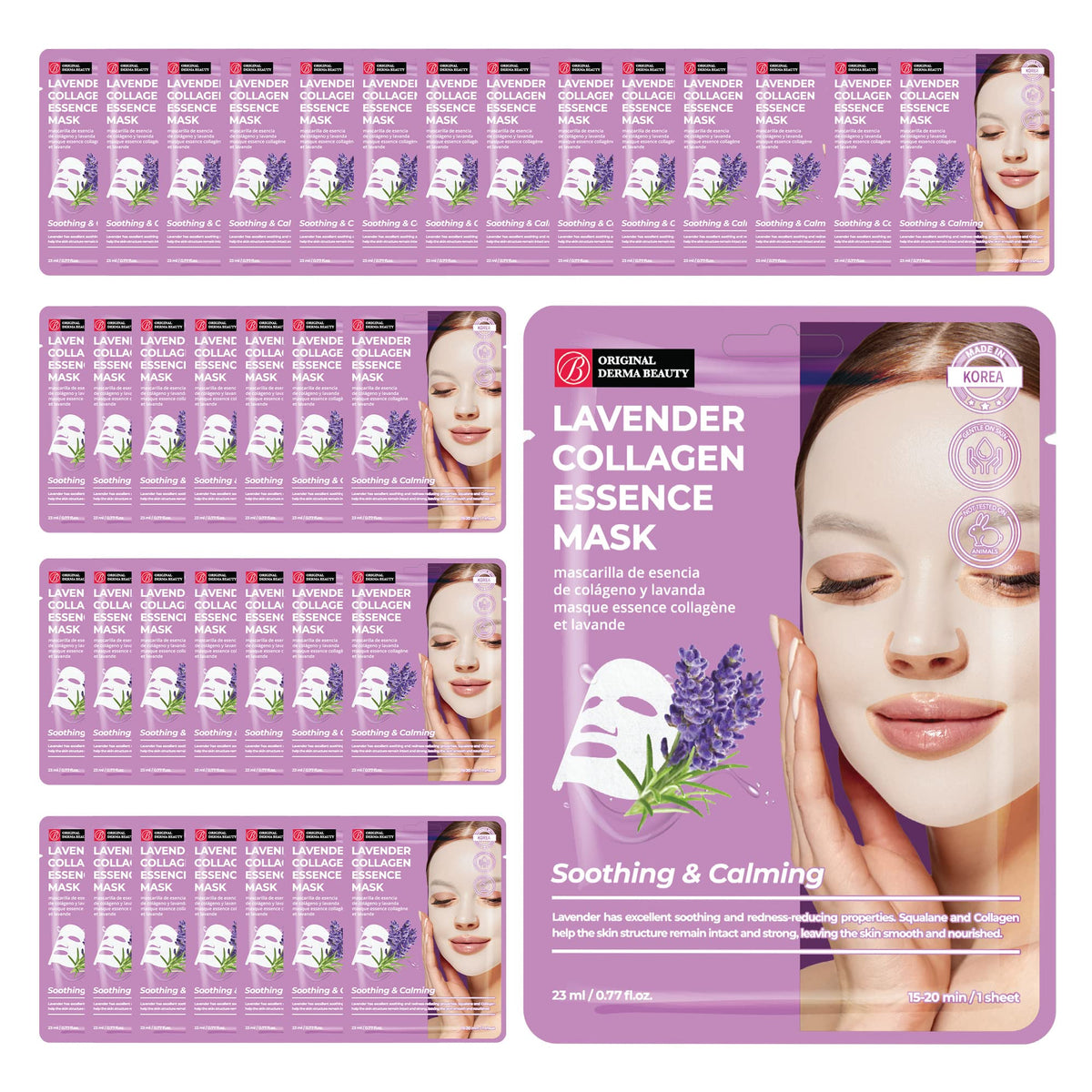 Innerest Collagen Face Masks 36 Pk - Vegan Lavender Sheet Masks For Soothing Skincare