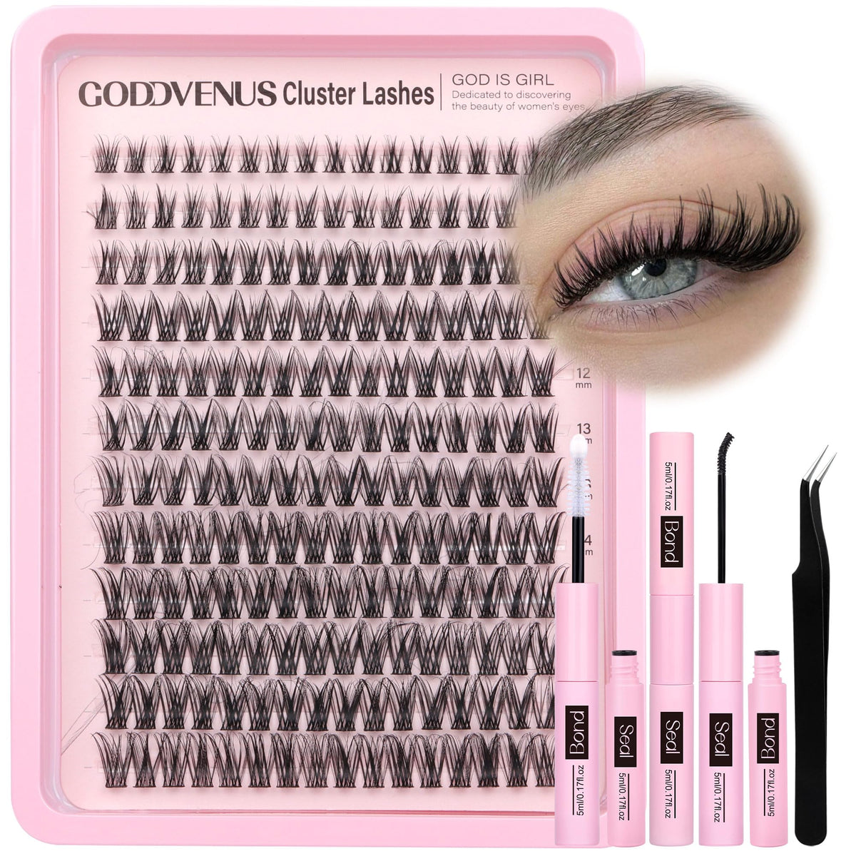 Goddvenus 194Pcs Lash Clusters Kit - Waterproof Diy Eyelash Extensions With Tweezers & Glue