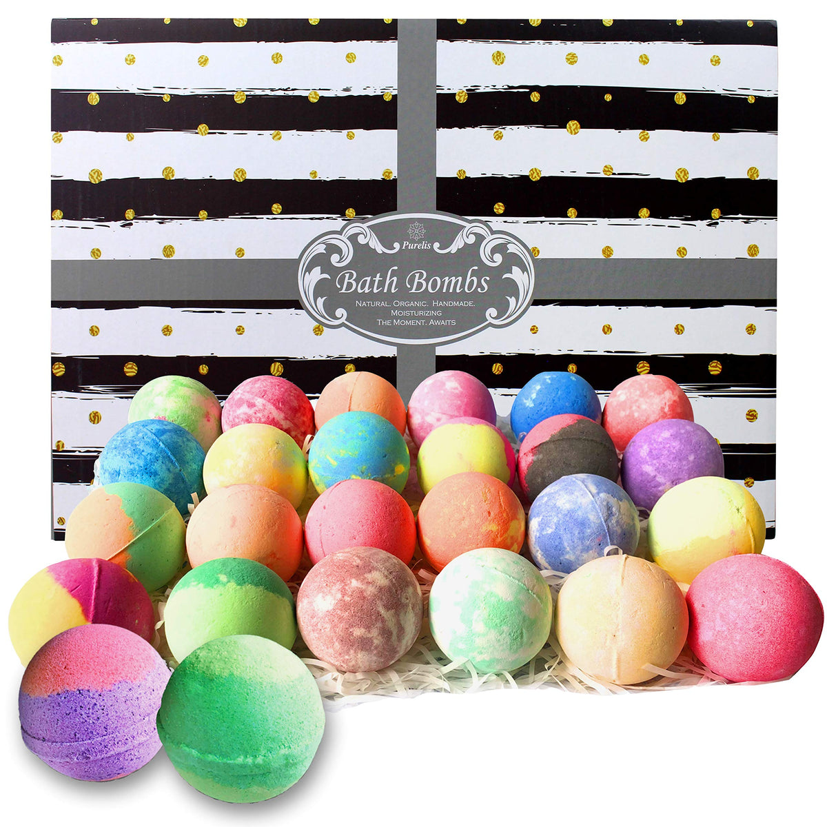 Purelis Valentines Day Bath Bombs Gift Set - 24 Luxury Moisturizing Organic Bombs For All Ages