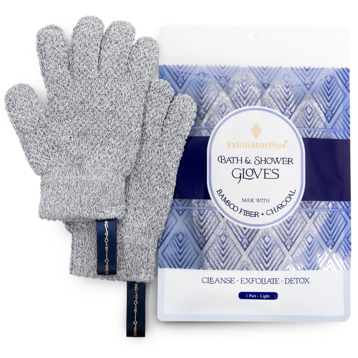 Exfoliatorplus Bamboo Charcoal Exfoliating Gloves – Detox Scrubber For Men & Women, 1 Pair