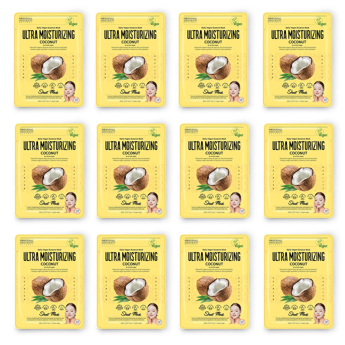 Innerest Vegan Avocado Collagen Face Masks 12 Pk - Intense Hydrating Sheet Masks For Skin Care