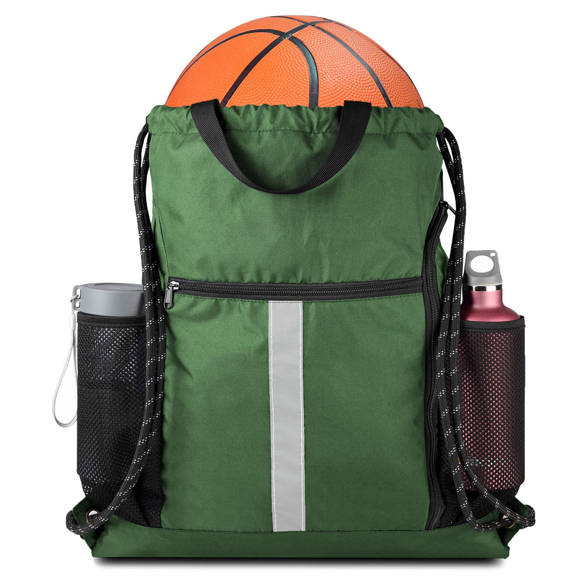 BeeGreen Green Drawstring Bag with Shoe Compartment & Pockets - Machine Washable Sports Sack