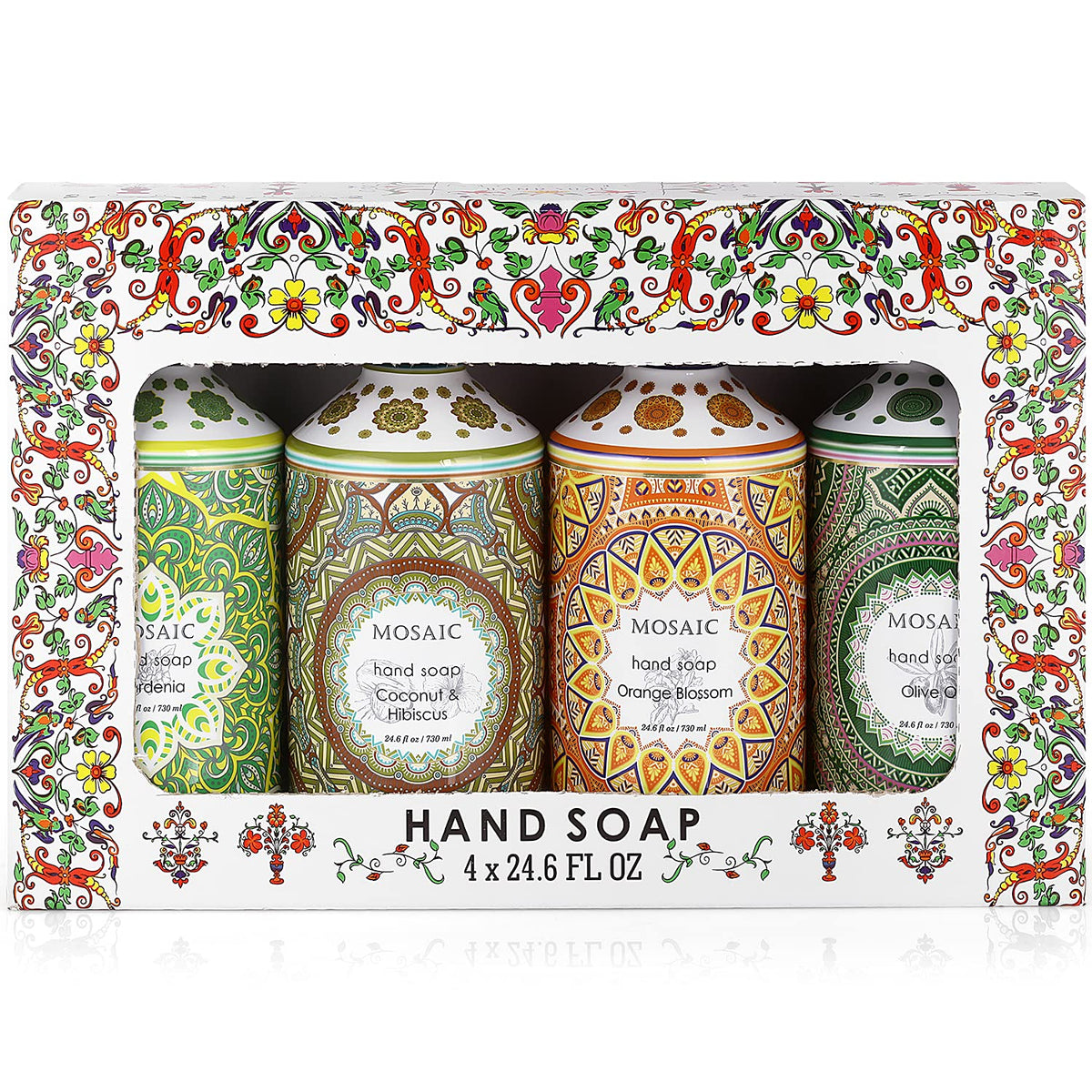 Anatoliadaphne Mosaic Liquid Hand Soap Gift Set, 4X24.6 Fl Oz, Olive Oil & Floral Scents