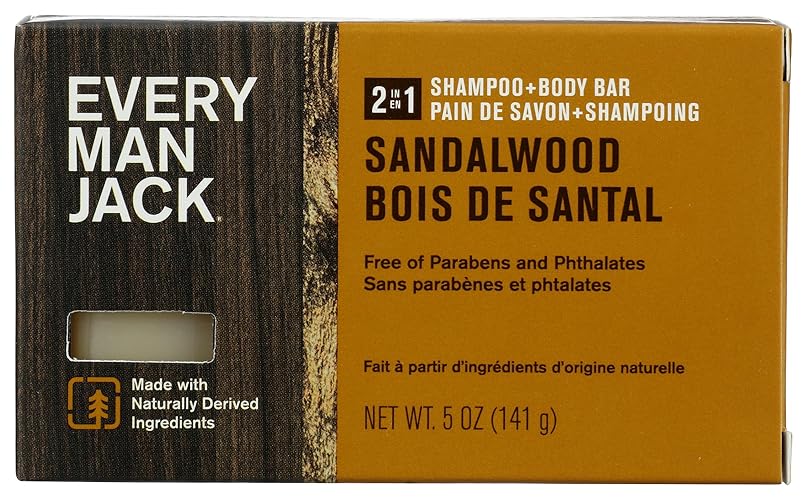 Every Man Jack Sandalwood 2-In-1 Shampoo & Body Bar, 5 Oz - Refreshing Grooming Essentials