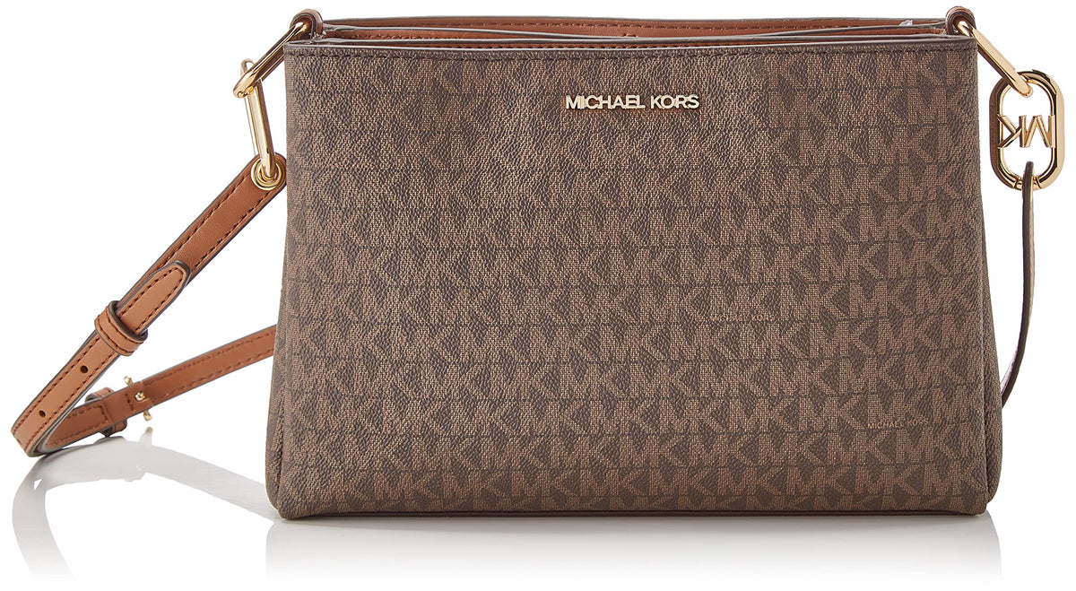 Michael Kors Trisha Medium Brown Logo Crossbody Bag - Polyurethane Material