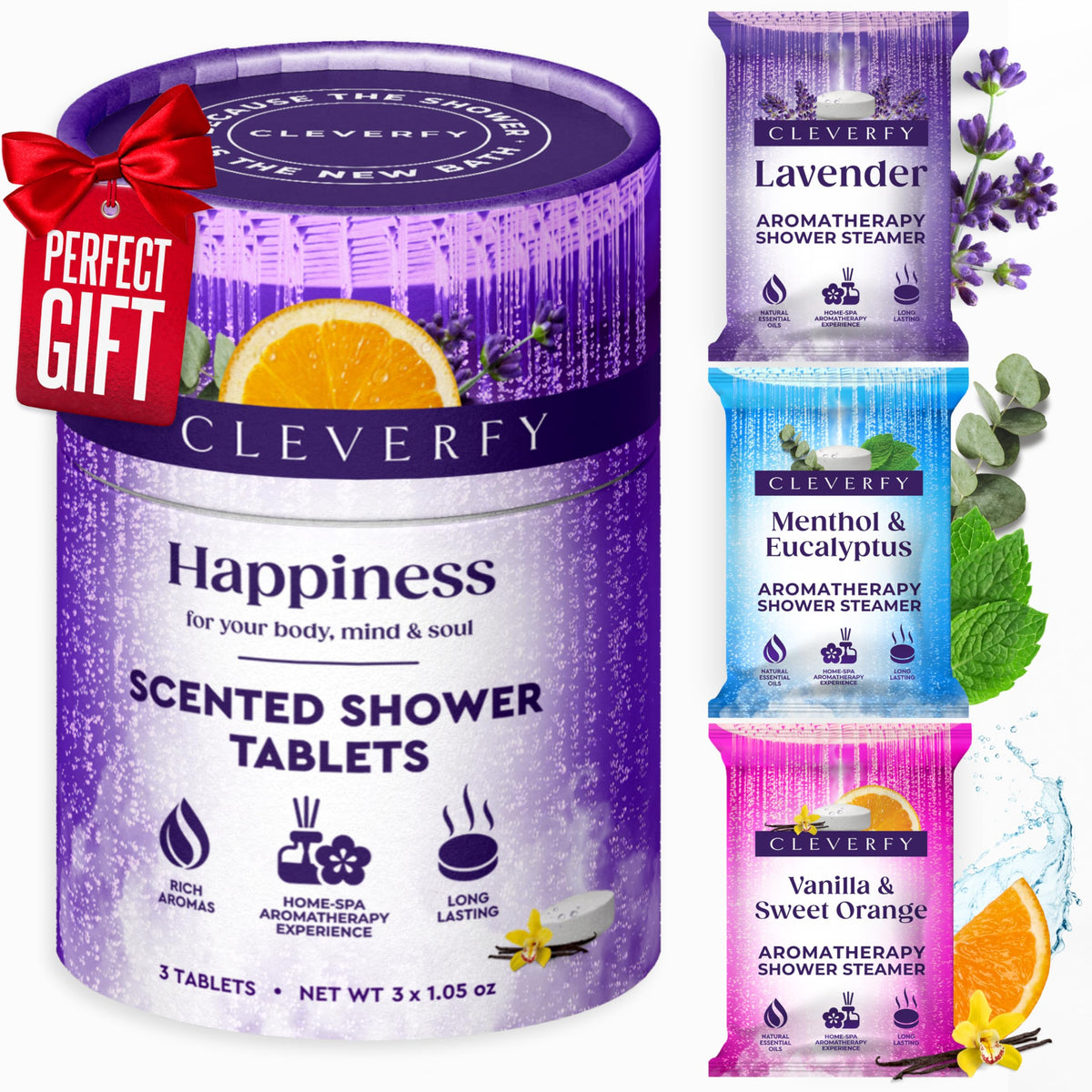 Cleverfy Shower Steamers - Aromatherapy Shower Bombs, 3 Pack, Essential Oils For Relaxation