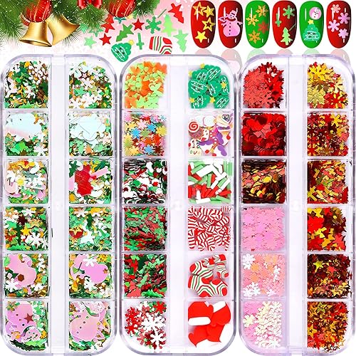 EBANKU 36 Grids Christmas Nail Art Sequins - Holographic Snowflakes & Glitter for DIY Makeup